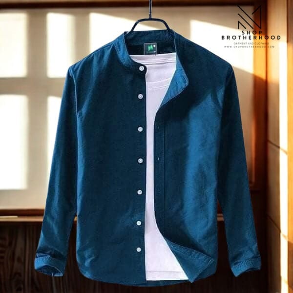 Casual shirt- Band Collar-Blue