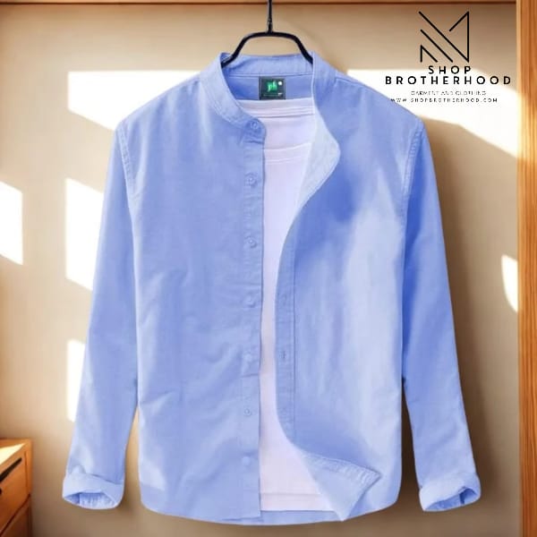Casual shirt- Band Collar-Sky Blue