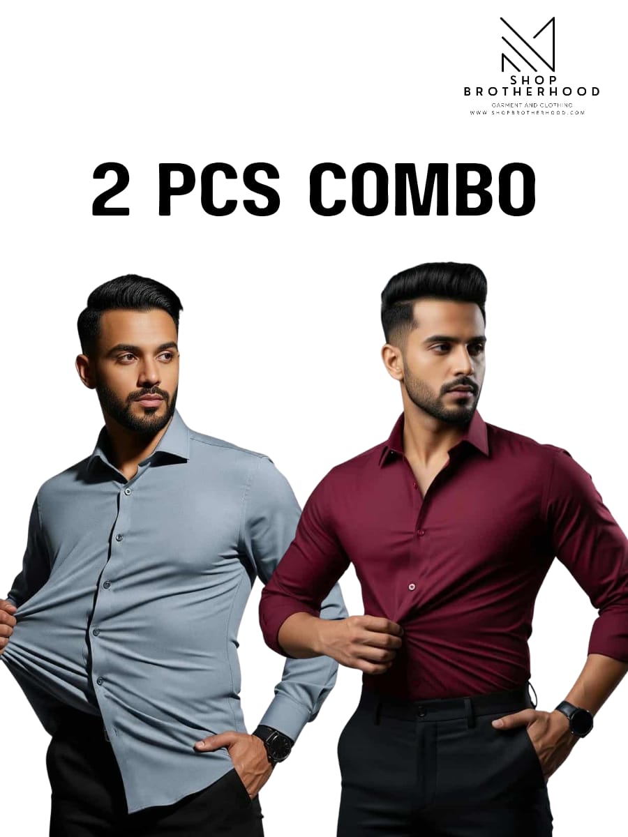 2 Pcs Formal Shirt Combo - Full Sleeve- Sky Blue, Merron